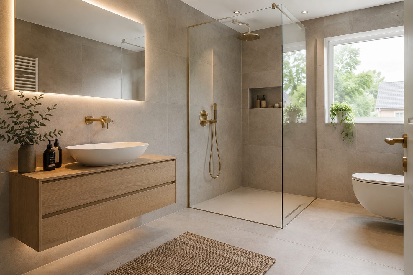 Modernisiertes Badezimmer mit bodengleicher Dusche